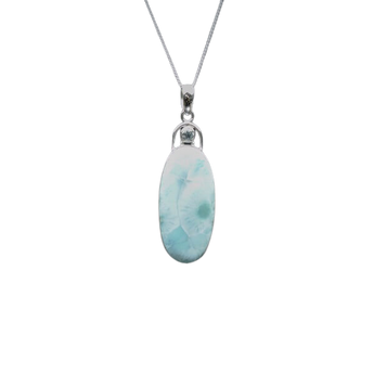 Larimar with Blue Topaz Pendant 925 Sterling Silver with Chain – Genuine Caribbean Blue Crystal - Heavenly Crystals Online
