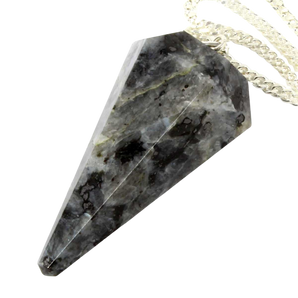 Larvikite Pendulum with Velvet Pouch - Grounding, Clarity & Psychic Protection - Heavenly Crystals Online