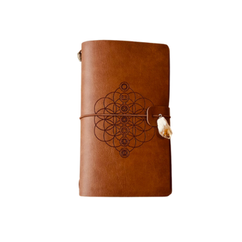 Leather Chakra Journal – Citrine & Flower of Life: Manifestation, Energy Balance & Sacred Writing - Heavenly Crystals Online