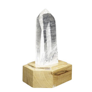 Lemurian Quartz with Channeling Face Point (521g) on Wooden Stand – Clarity, Guidance & Light‑Code Activation - Heavenly Crystals Online