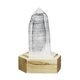 Lemurian Quartz with Channeling Face Point (521g) on Wooden Stand – Clarity, Guidance & Light‑Code Activation - Heavenly Crystals Online