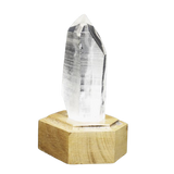 Lemurian Quartz with Channeling Face Point (521g) on Wooden Stand – Clarity, Guidance & Light‑Code Activation - Heavenly Crystals Online