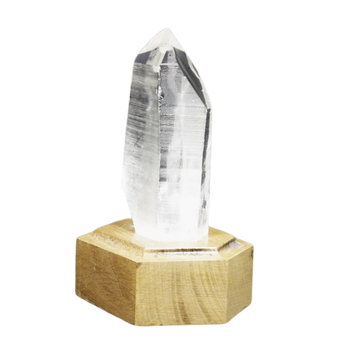 Lemurian Quartz with Channeling Face Point (521g) on Wooden Stand – Clarity, Guidance & Light‑Code Activation - Heavenly Crystals Online