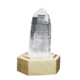 Lemurian Quartz with Channeling Face Point (521g) on Wooden Stand – Clarity, Guidance & Light‑Code Activation - Heavenly Crystals Online