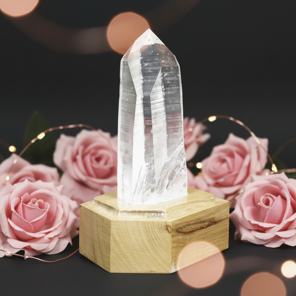 Quartz Point Stand Lemurian Quartz Channeling Point 521g | Wooden Stand Included ...