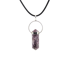 Lepidolite Double Terminated Pendant with Black Cord – Calming Crystal Healing Necklace - Heavenly Crystals Online