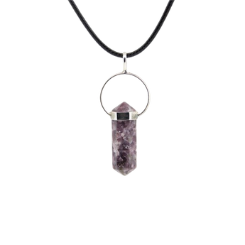 Lepidolite Double Terminated Pendant with Black Cord – Calming Crystal Healing Necklace - Heavenly Crystals Online