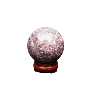 Lepidolite Sphere with Wooden Stand (673g) – Calming Energy, Emotional Balance & Nervous System Support - Heavenly Crystals Online