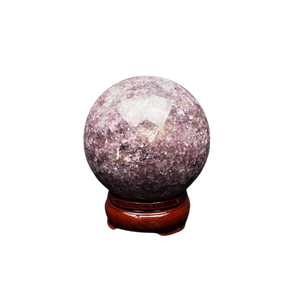 Lepidolite Sphere with Wooden Stand (673g) – Calming Energy, Emotional Balance & Nervous System Support - Heavenly Crystals Online