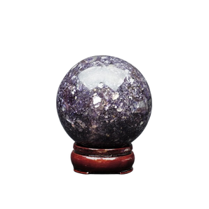 Lepidolite with Mica Sphere with Wooden Stand (593g) – Calming, Stabilising & High‑Vibration Mica Shimmer - Heavenly Crystals Online