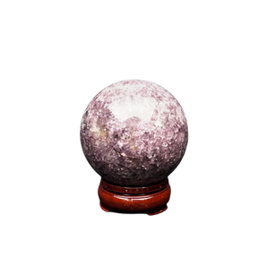 Lepidolite Sphere with wooden stand - 673 grams