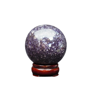 Lepidolite with Mica Sphere with wooden stand - 593 grams