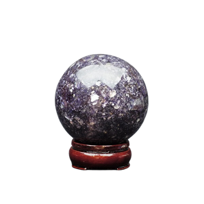 Lepidolite with Mica Sphere with wooden stand - 593 grams