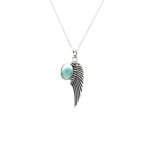 Larimar with Angel Wing Pendant 925 Sterling Silver