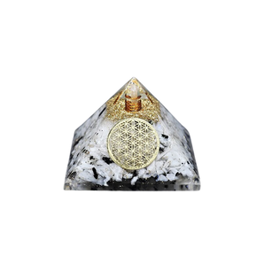 Moonstone, Clear Quartz, Copper, Flower of Life Orgonite Pyramid - 206 grams