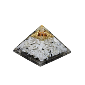 Moonstone, Clear Quartz, Copper, Flower of Life Orgonite Pyramid - 206 grams