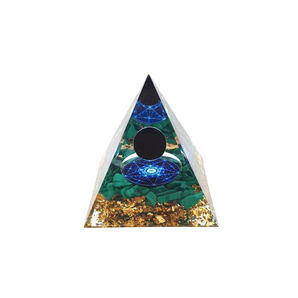 Malachite, Black Obsidian & Pentagram Orgonite Pyramid (110g) – Protection, Transformation & Energy Shielding - Heavenly Crystals Online