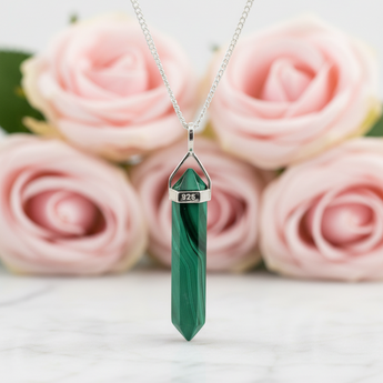 Malachite Double Terminated Genuine Pendant in 925 Sterling Silver with chain (A) - Heart Chakra & Transformation - Heavenly Crystals Online