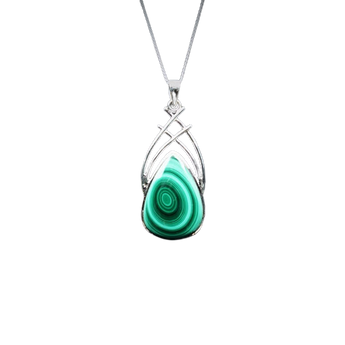 Malachite Tear Drop Pendant Genuine in 925 Sterling Silver with chain - Heart Chakra & Transformation - Heavenly Crystals Online