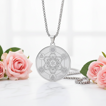 Metatron’s Cube Platonic Solids Silver Pendant – Stainless Steel Sacred Geometry Necklace - Heavenly Crystals Online