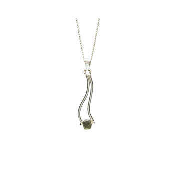 Moldavite Wave Pendant in 925 Sterling Silver with chain (B) – Genuine Moldavite for Transformation - Heavenly Crystals Online