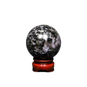 Mystic Merlinite (Indigo Gabbro) Sphere with Wooden Stand (405g) – Shadow Work, Intuition & Deep Transformation - Heavenly Crystals Online