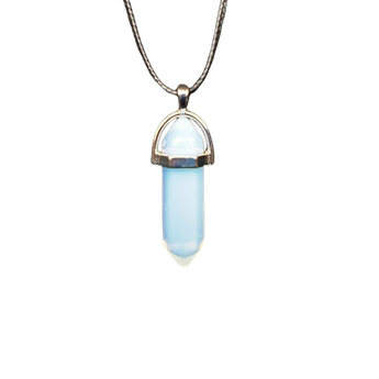 Opalite (Manmade Glass) Double Terminated Pendant with Black Cord – Aura Glow Crystal Necklace - Heavenly Crystals Online