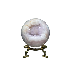 Pink Amethyst Geode Sphere with wooden stand - 295 grams