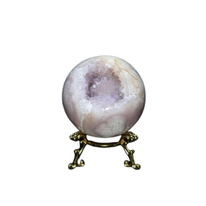 Pink Amethyst Geode Sphere with wooden stand - 295 grams