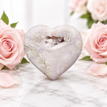 Pink Amethyst Heart with Stand (415g) – Heart Healing, Emotional Balance & Gentle Protective Energy - Heavenly Crystals Online