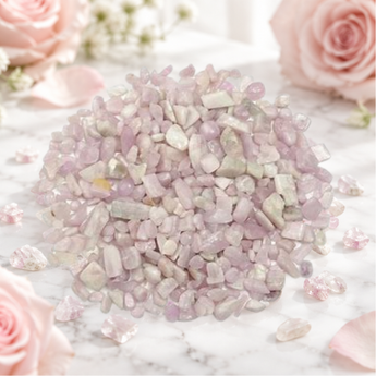 Pink Kunzite Chips (100g) - in organza pouch for Love, Calm & Inner Harmony - Heavenly Crystals Online