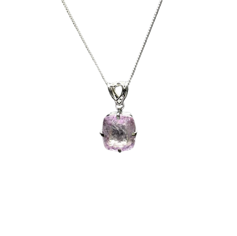 Pink Kunzite Cushion Pendant in 925 Sterling Silver with chain - Emotional healing & Unconditional love - Heavenly Crystals Online
