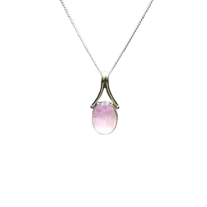 Pink Kunzite Oval Pendant in 925 Sterling Silver with chain - Emotional healing & Unconditional love - Heavenly Crystals Online