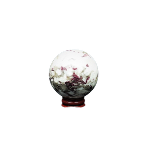 Pink Tourmaline Sphere with wooden stand (325g) – Heart Healing, Emotional Balance & Compassionate Energy - Heavenly Crystals Online