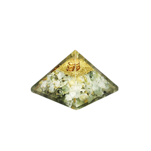 Prehnite, Black Tourmaline, Clear Quartz & Copper Orgonite Pyramid – Protection, Healing & Energy Cleansing - Heavenly Crystals Online