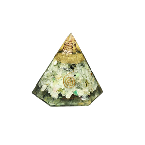 Prehnite, Clear Quartz, Flower of Life Orgonite Hexagonal Pyramid - 392 grams