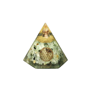Prehnite, Clear Quartz, Flower of Life Orgonite Hexagonal Pyramid - 392 grams
