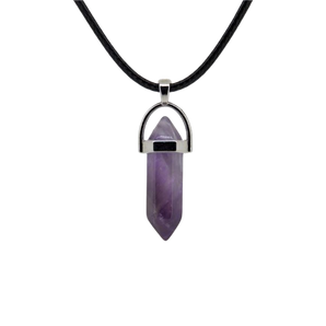 Purple Fluorite Double Terminated Pendant with black cord for Intuition & Clarity - Heavenly Crystals Online