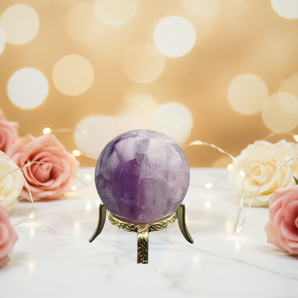 Purple Fluorite Sphere with Wooden Stand (101g) – Intuition, Calm & Mental Clarity - Heavenly Crystals Online