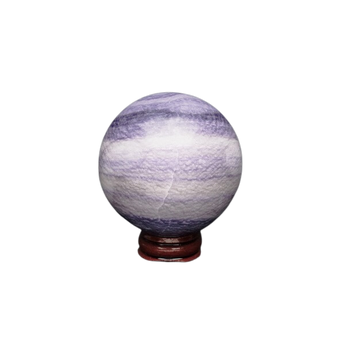 Purple Silky Fluorite Sphere with Wooden Stand (423g) – Intuition, Clarity & Silky Banded Flow - Heavenly Crystals Online