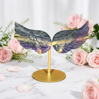 Rainbow Fluorite Angel Wings on stand (430g) – Clarity, Focus & Emotional Balance - Heavenly Crystals Online