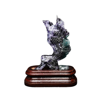 Rainbow Fluorite Angel on wooden stand (392g) – Clarity, Focus & Emotional Balance - Heavenly Crystals Online