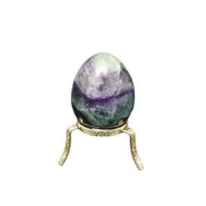 Rainbow Fluorite Egg with wooden stand (95g) Intuition, Peace & Energy Alignment - Heavenly Crystals Online