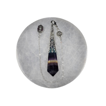 Rainbow Fluorite Faceted Pendulum with Velvet Pouch – Clarity, Focus & Intuition - Heavenly Crystals Online