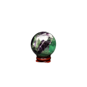 Rainbow Fluorite Sphere with Wooden Stand (196g) - Clarity, Focus & Emotional Balance - Heavenly Crystals Online