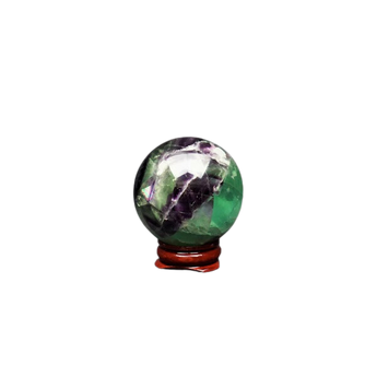 Rainbow Fluorite Sphere with Wooden Stand (196g) - Clarity, Focus & Emotional Balance - Heavenly Crystals Online