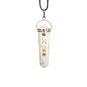 Rainbow Moonstone 7 Chakra Pendant with Black Cord – Energy & Balance - Heavenly Crystals Online
