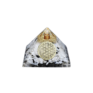 Rainbow Moonstone, Clear Quartz, Copper & Flower of Life Orgonite Pyramid (206g) – Intuition, Emotional Balance, Clarity & Divine Feminine Alignment - Heavenly Crystals Online