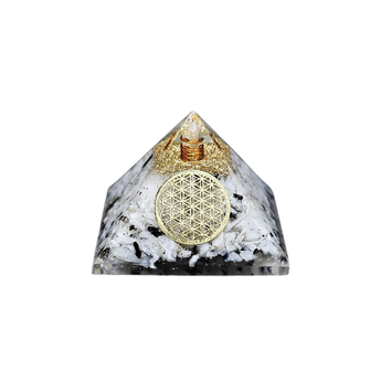 Rainbow Moonstone, Clear Quartz, Copper & Flower of Life Orgonite Pyramid (206g) – Intuition, Emotional Balance, Clarity & Divine Feminine Alignment - Heavenly Crystals Online