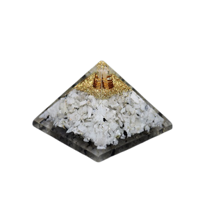 Rainbow Moonstone, Clear Quartz, Copper & Flower of Life Orgonite Pyramid (206g) – Intuition, Emotional Balance, Clarity & Divine Feminine Alignment - Heavenly Crystals Online